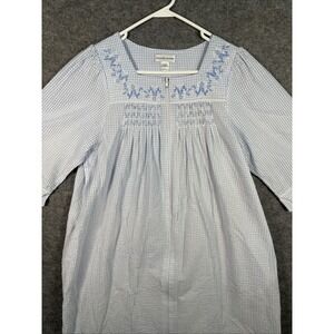 MISS‎ ELAINE WOMEN'S PLAID SEERSUCKER FULL ZIPPER ROBE 3/4 SLEEVES MEDIUM